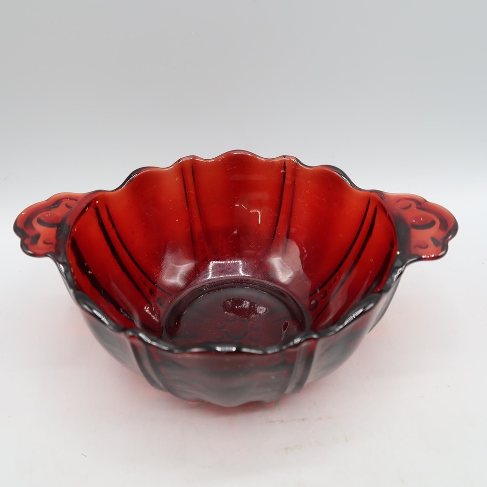 Vintage Anchor‎ Hocking Glassware Royal Ruby Red Oyster Pearl Glass Bowl Handles
